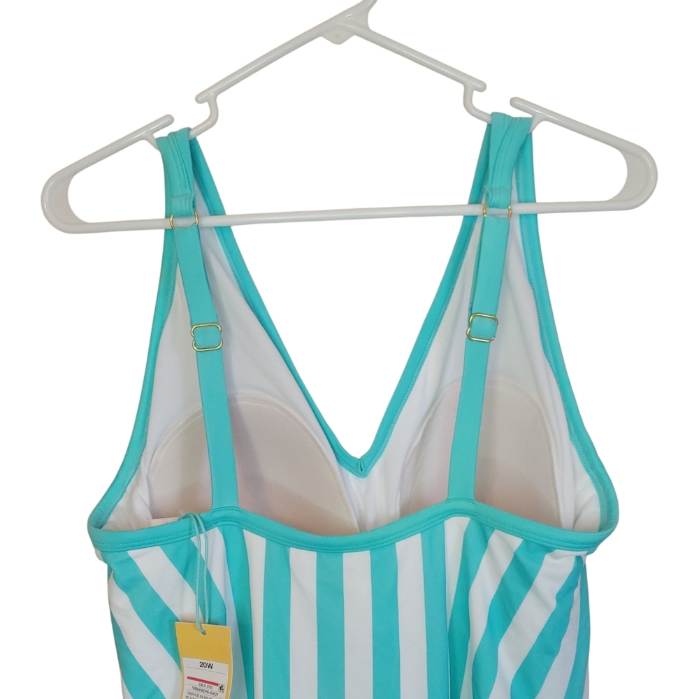 NWT Kona Sol Mint Stripe One Piece Swimsuit Size 20W Plus V Neck Strappy Back - Picture 11 of 13